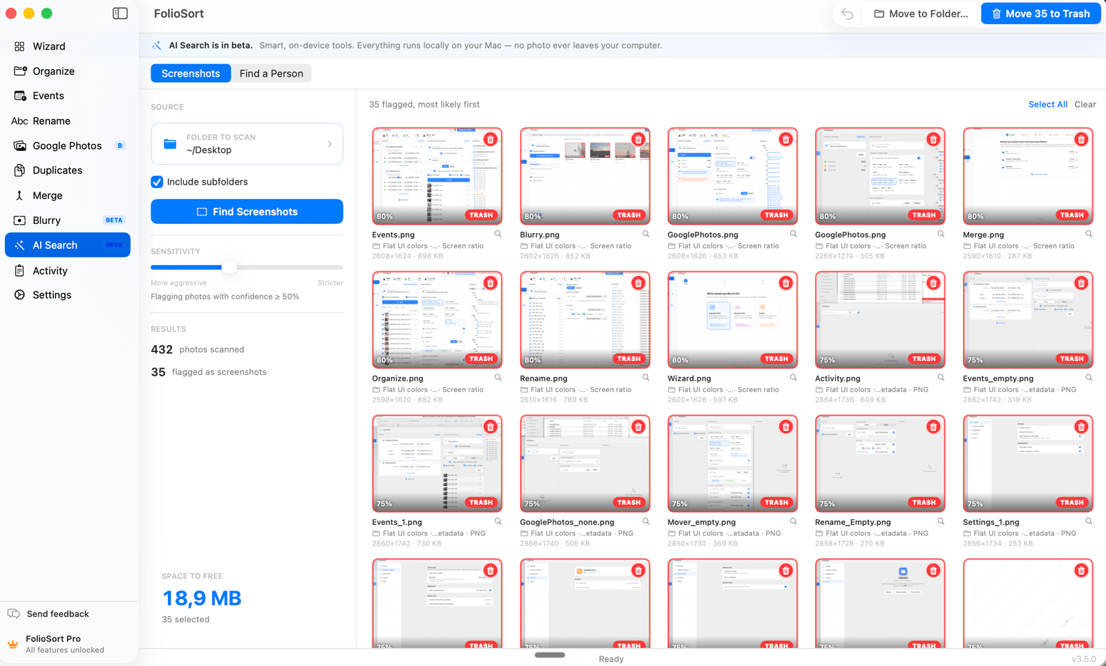 FolioSort Find Screenshots — detect and clear out screenshots hiding among your real photos