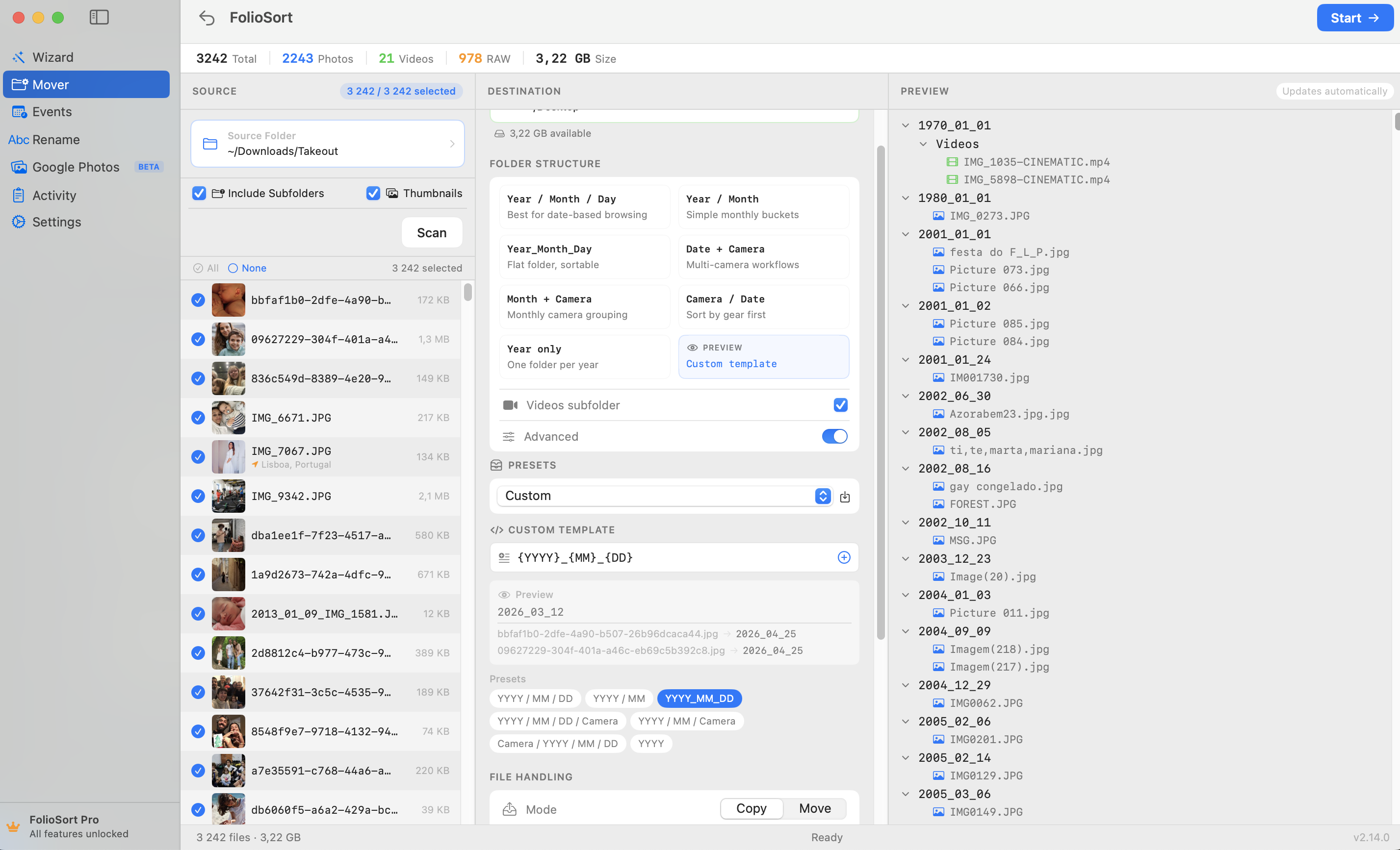 FolioSort Organizer advanced options — duplicate handling and overwrite controls