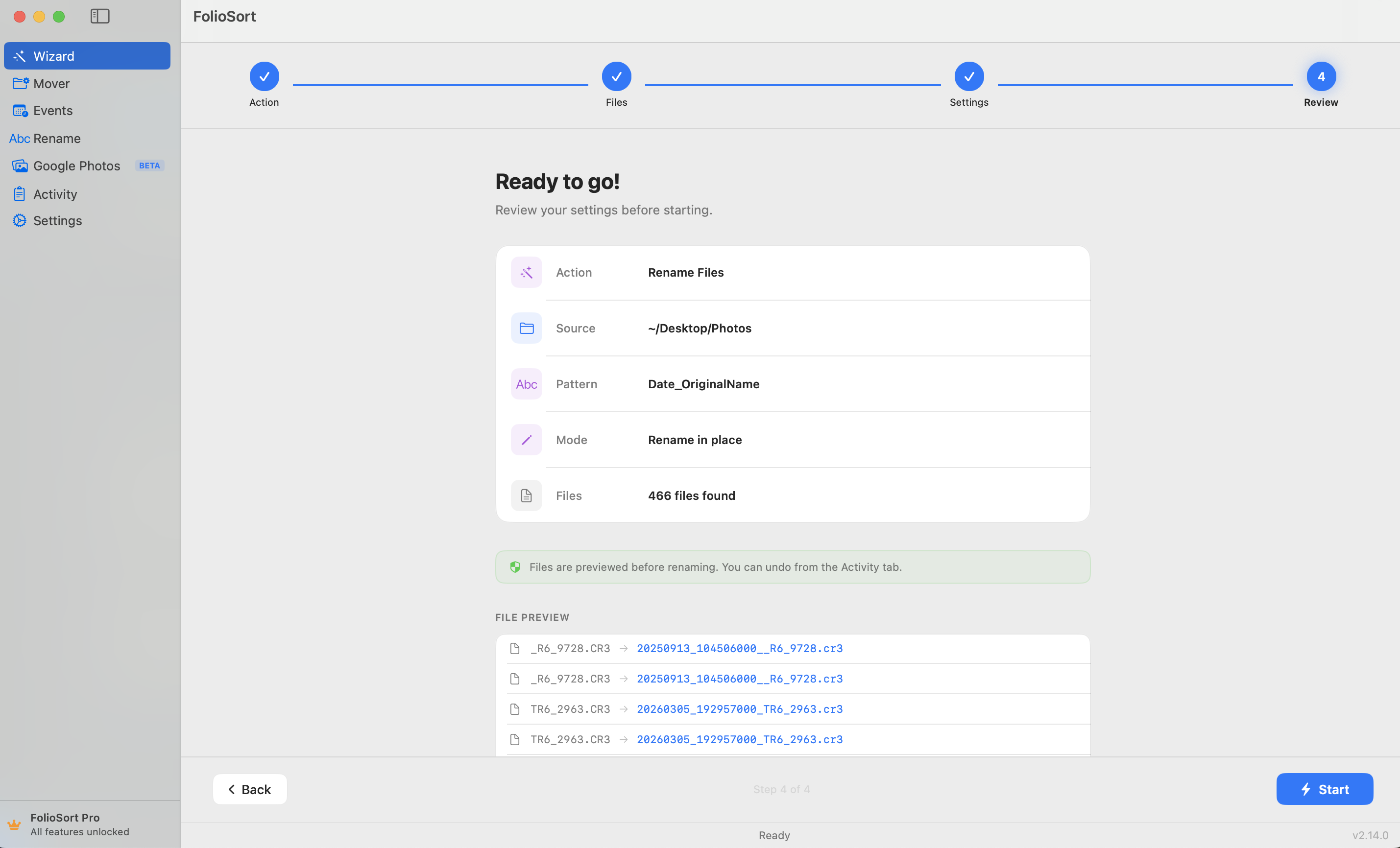Rename Wizard step 3 — preview before renaming